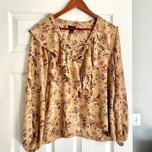 Boho Floral Womens Top With Lace Up Details